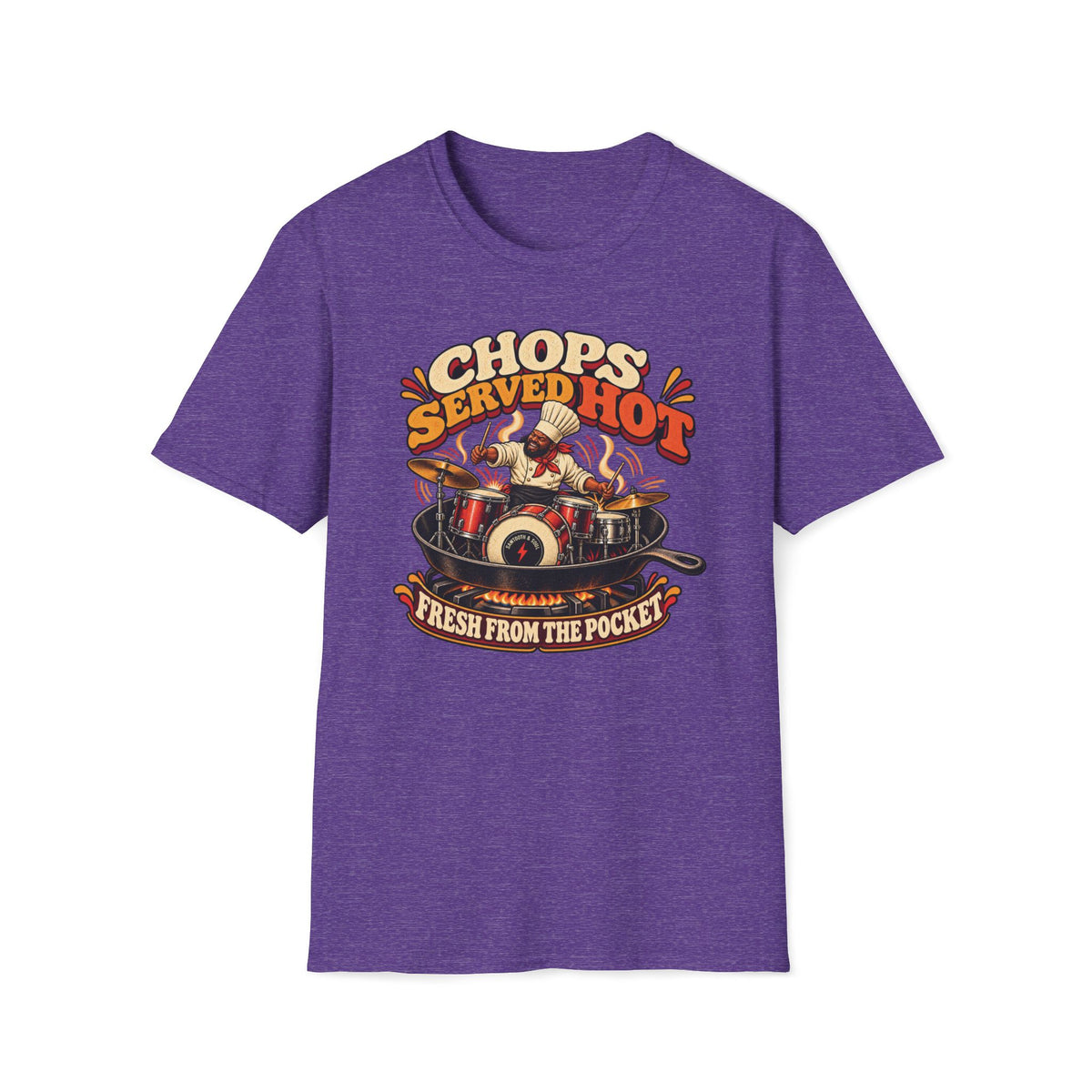 Chops Served Hot T-Shirt — Retro Funk Drummer Graphic Tee