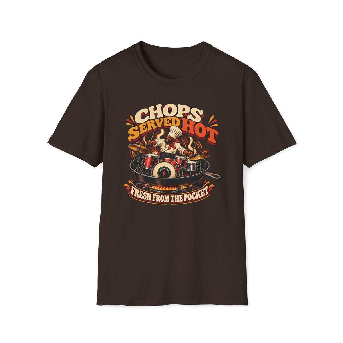 Chops Served Hot T-Shirt — Retro Funk Drummer Graphic Tee