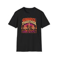 Black Groove Together T-shirt with dancers, a glowing waveform, and a radiating dance floor.