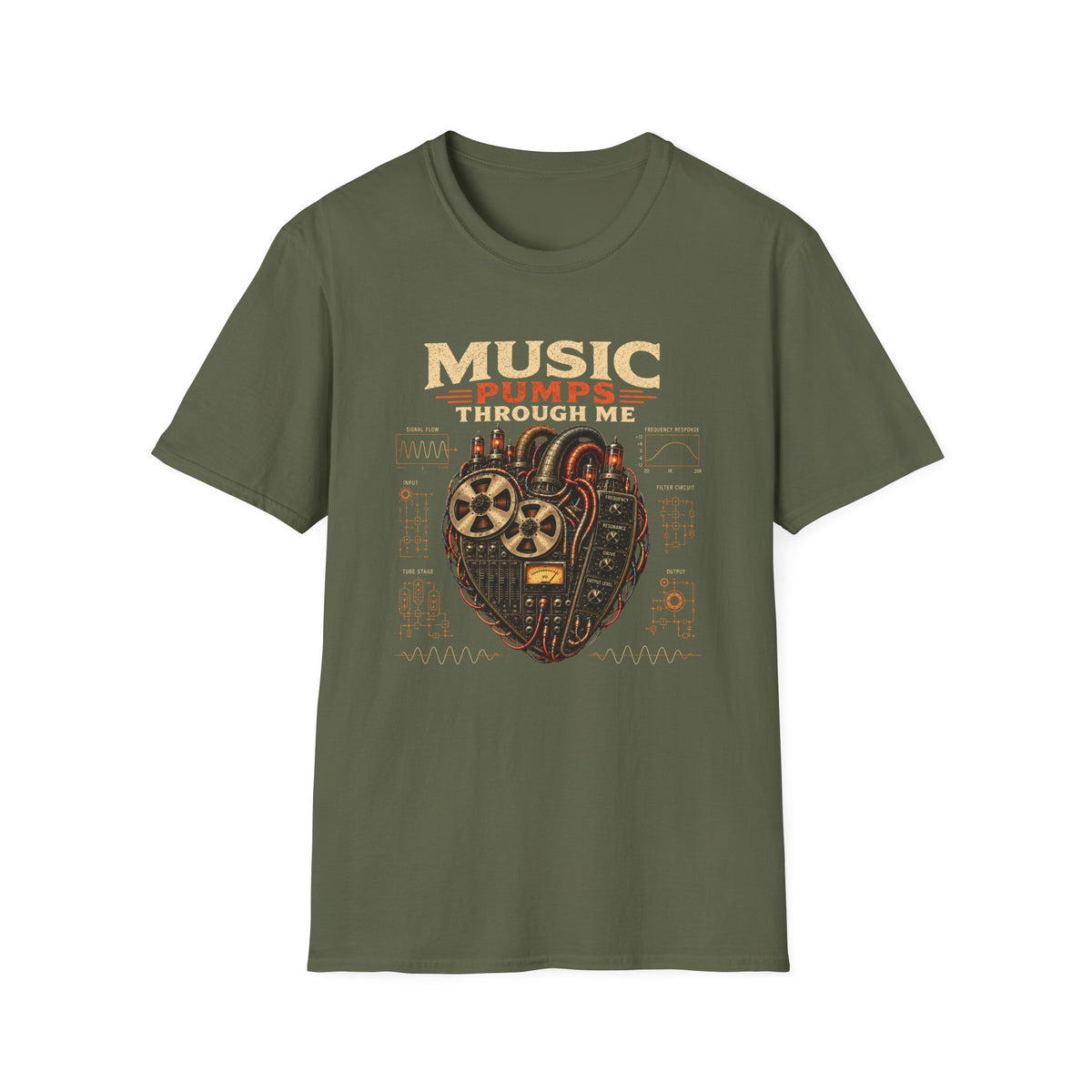 Music Pumps Through Me T-Shirt — Retro Analog Heart Graphic Tee
