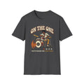 Dark heather gray On the One T-shirt with a drummer at a vintage kit with an accented first beat.