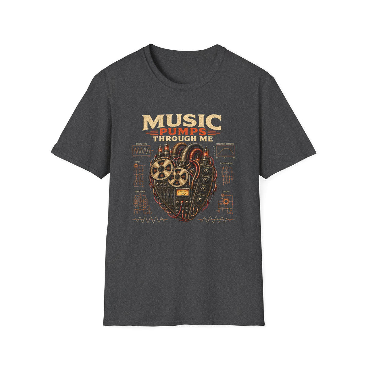 Music Pumps Through Me T-Shirt — Retro Analog Heart Graphic Tee
