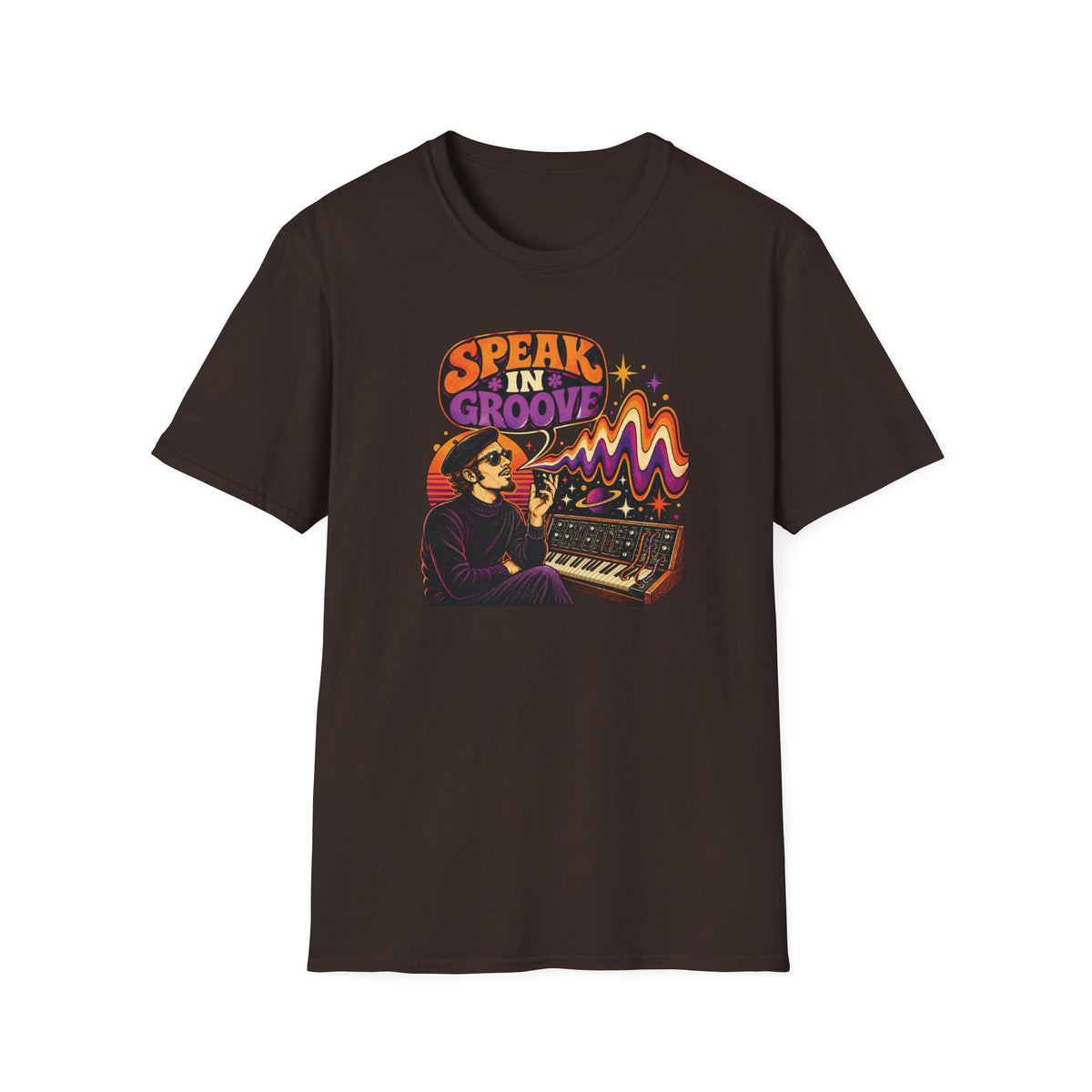 Speak in Groove beatnik synth graphic T-shirt in Black