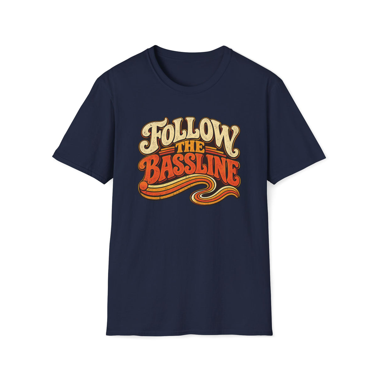 Navy Follow the Bassline T-shirt with a thick bassline winding like a road.
