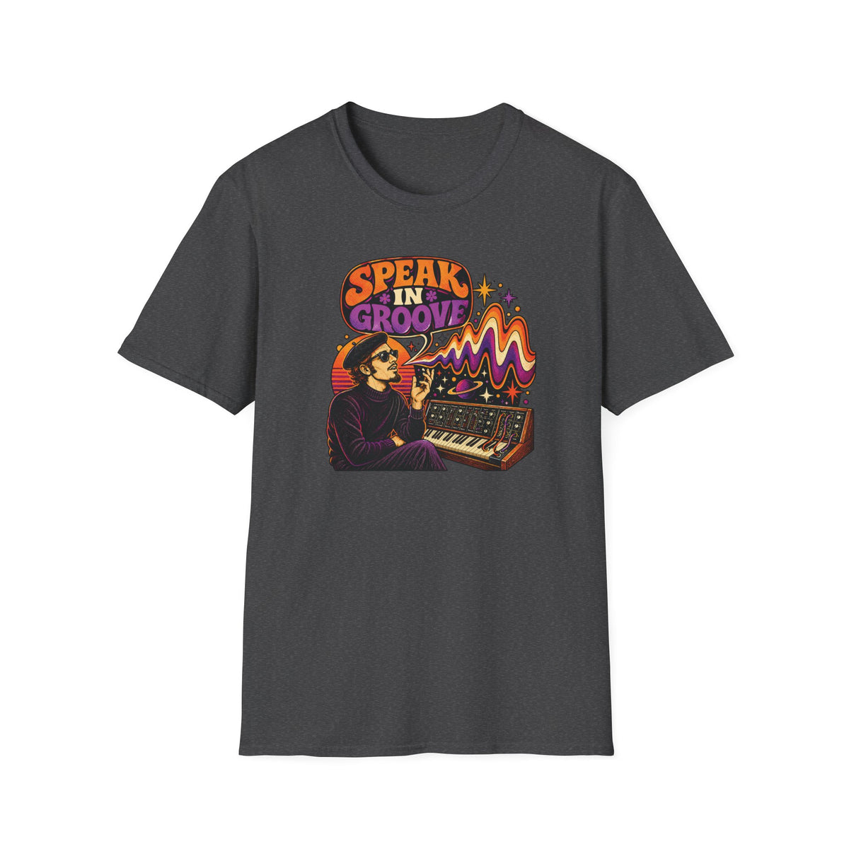 Speak in Groove beatnik synth graphic T-shirt in Navy