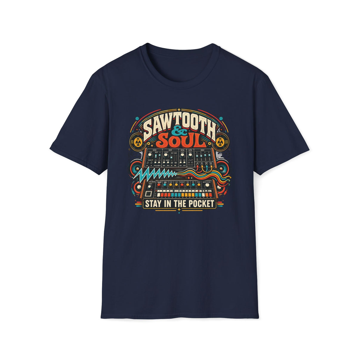 Sawtooth & Soul “Stay in the Pocket” Retro Synthesizer T-Shirt | Vintage Funk, Soul & Electronic Music Tee