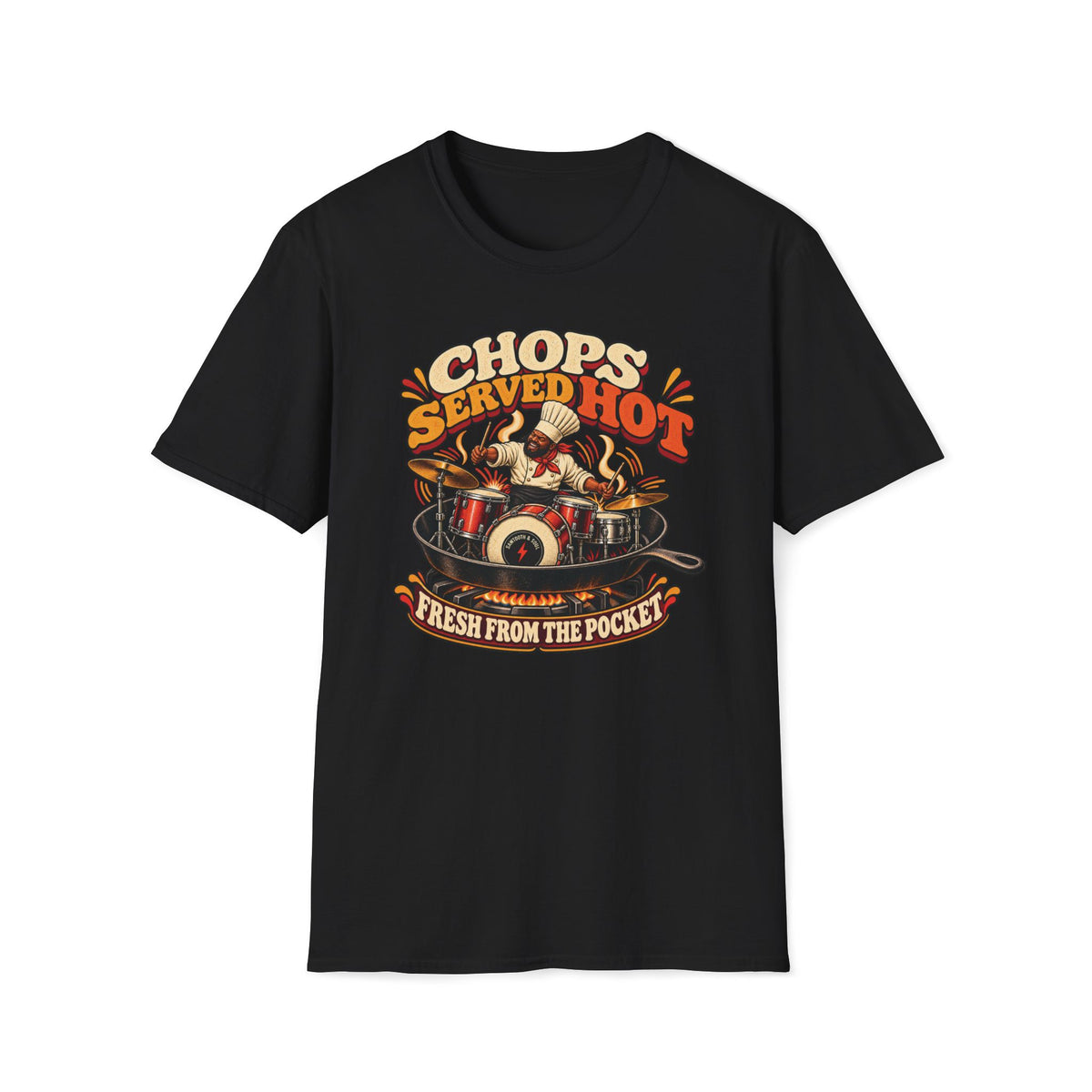 Chops Served Hot T-Shirt — Retro Funk Drummer Graphic Tee