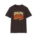 Dark brown Follow the Bassline T-shirt with a thick bassline winding like a road.