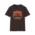 Dark brown Pure Analog Soul T-shirt with a vintage synthesizer, Afro portrait, and sunburst ribbons.