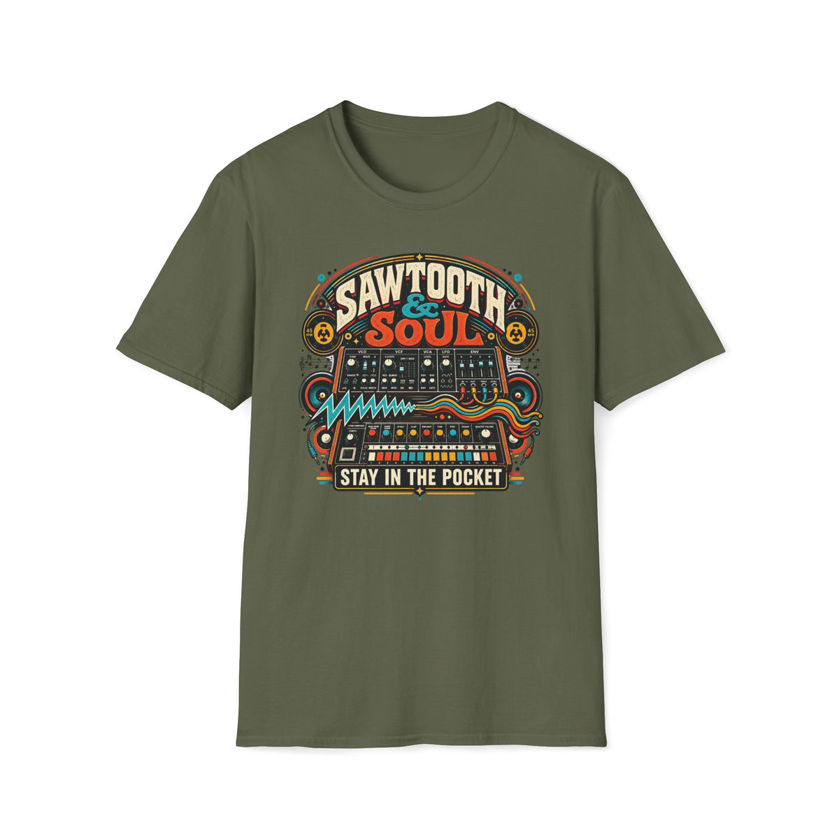 Sawtooth & Soul “Stay in the Pocket” Retro Synthesizer T-Shirt | Vintage Funk, Soul & Electronic Music Tee