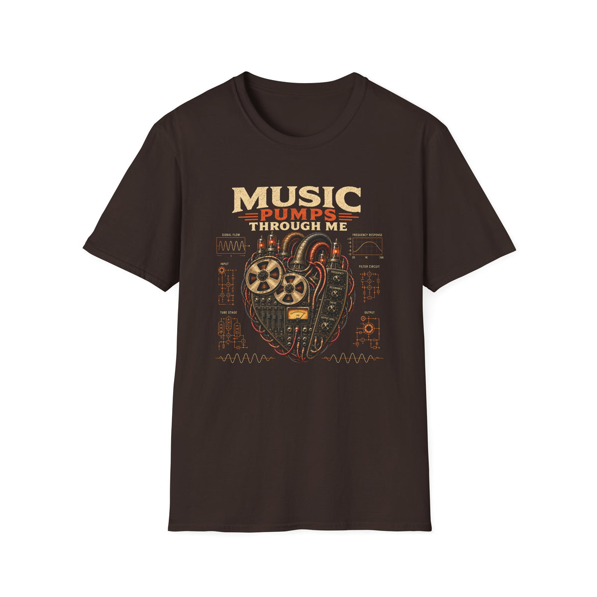 Music Pumps Through Me T-Shirt — Retro Analog Heart Graphic Tee