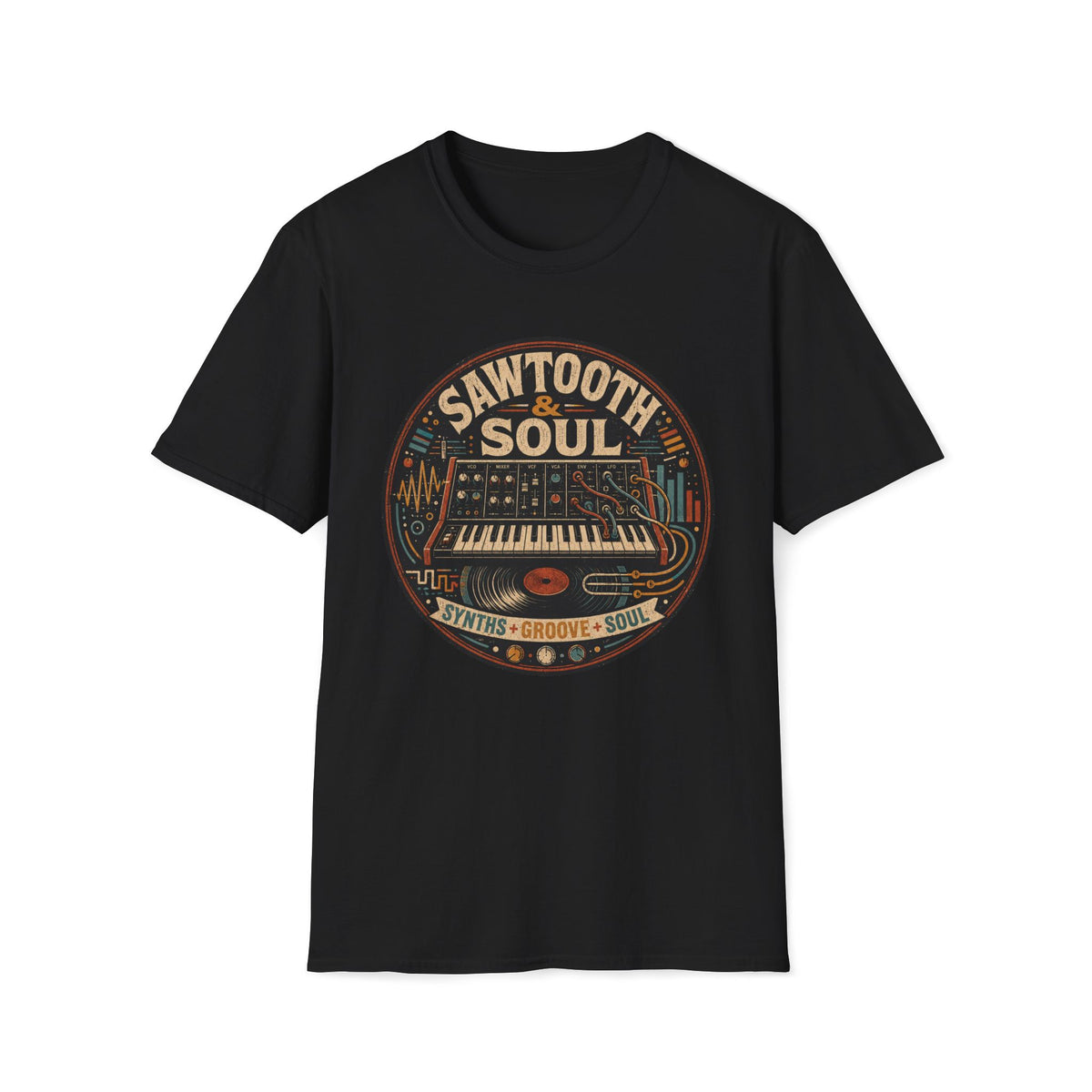 Sawtooth & Soul T-Shirt — Retro Synth Groove Music Tee