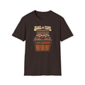“Soul on Tape” T-shirt featuring a vintage multitrack tape machine with twin reels, a meter bank, woodgrain cabinet, and a small red heart.
