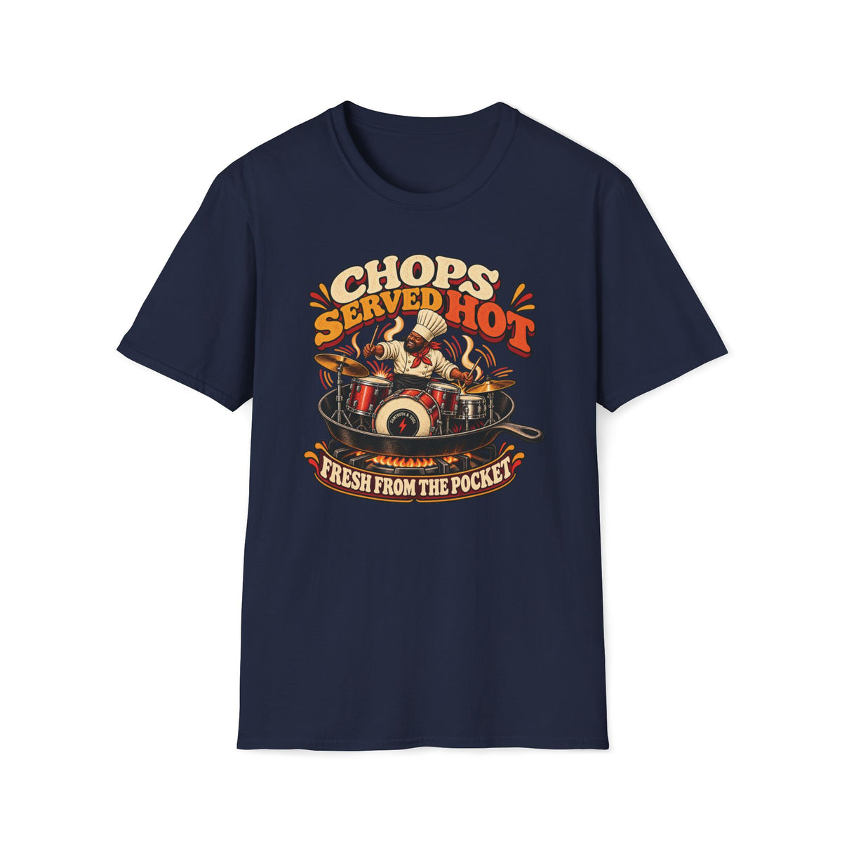 Chops Served Hot T-Shirt — Retro Funk Drummer Graphic Tee