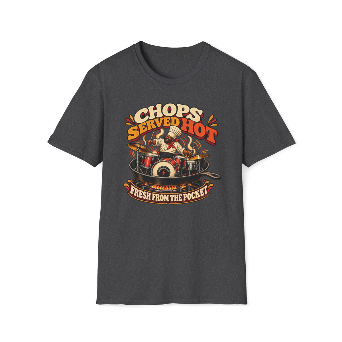 Chops Served Hot T-Shirt — Retro Funk Drummer Graphic Tee