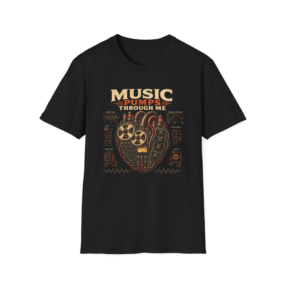 Music Pumps Through Me T-Shirt — Retro Analog Heart Graphic Tee