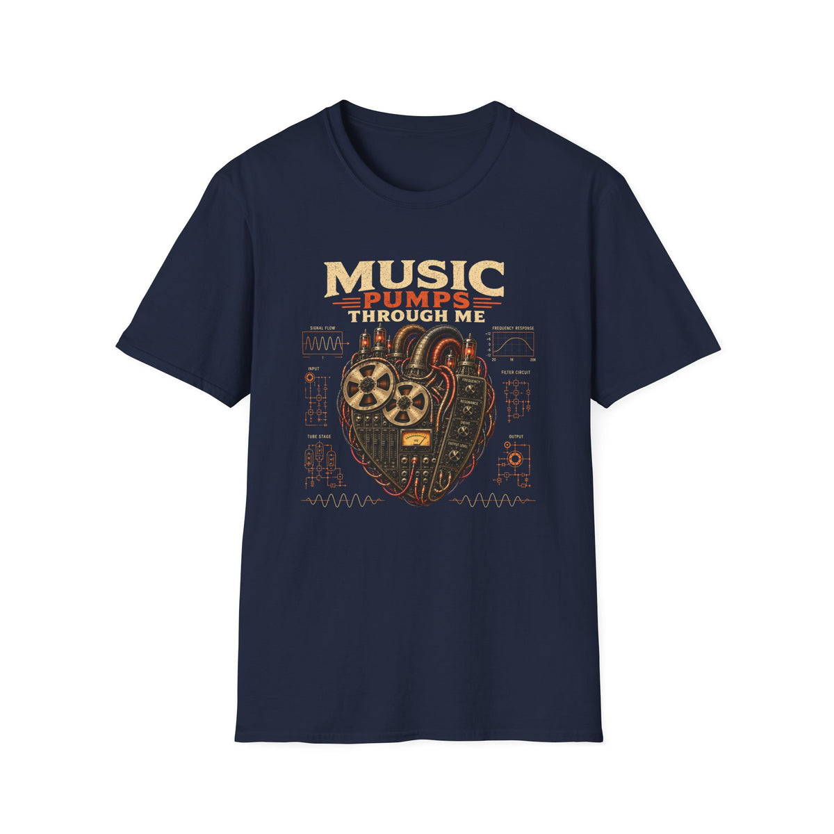Music Pumps Through Me T-Shirt — Retro Analog Heart Graphic Tee